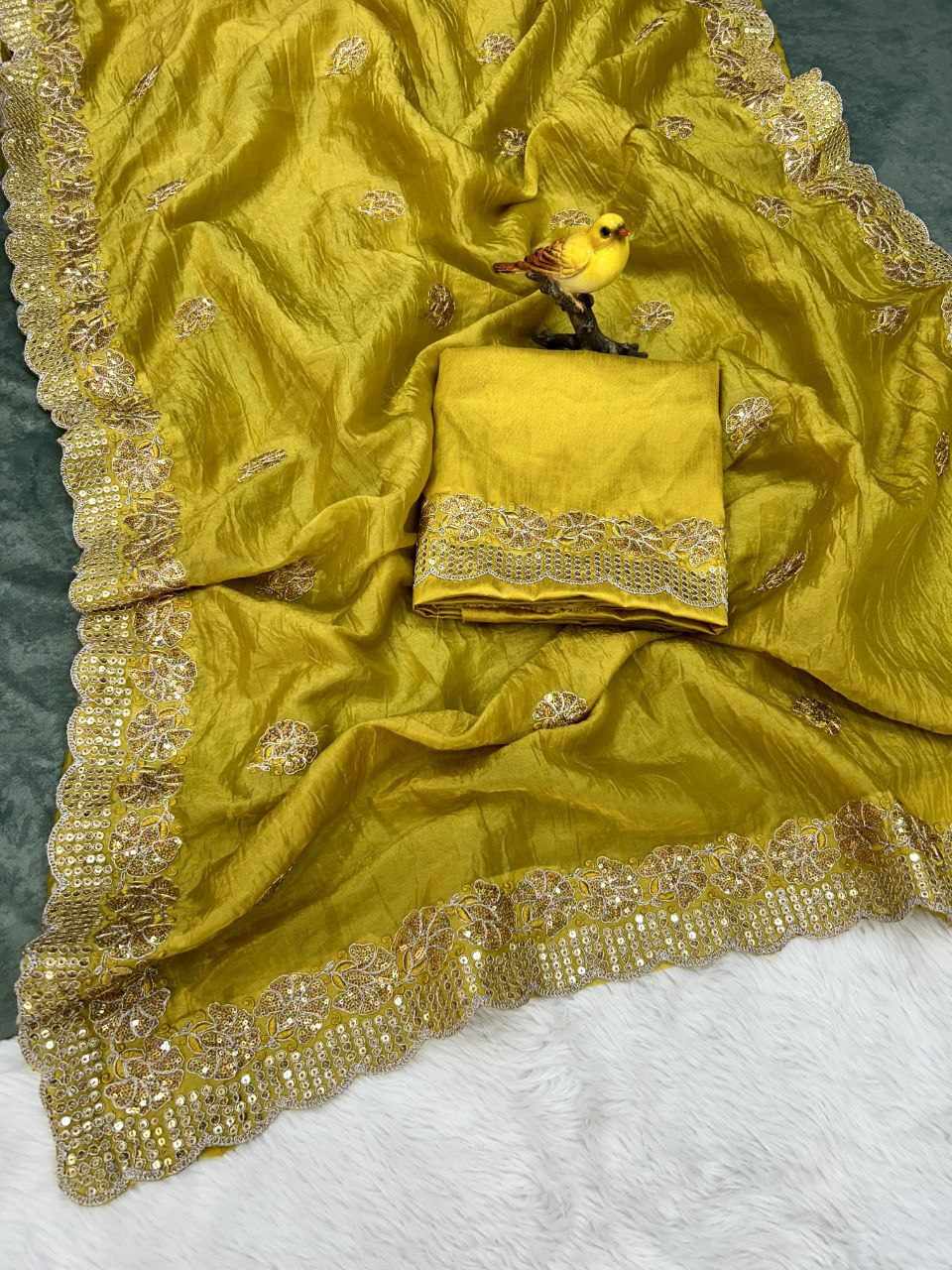 Sympy Mustard Gold Crunchy Designer Saree