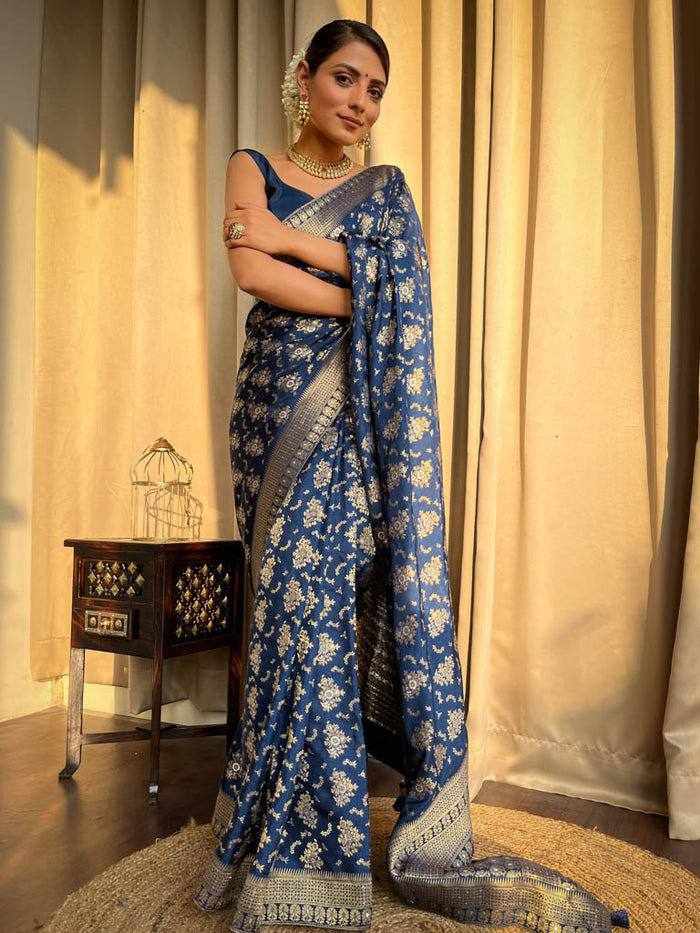 Sympy Blue Soft Lichi Silk Saree
