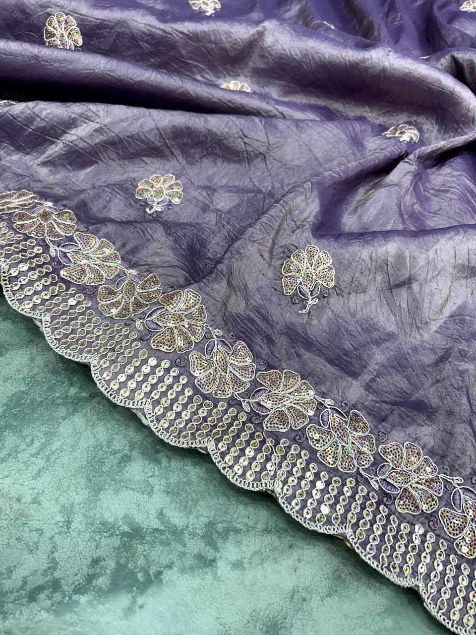 Sympy Wine Gold Crunchy Designer Saree