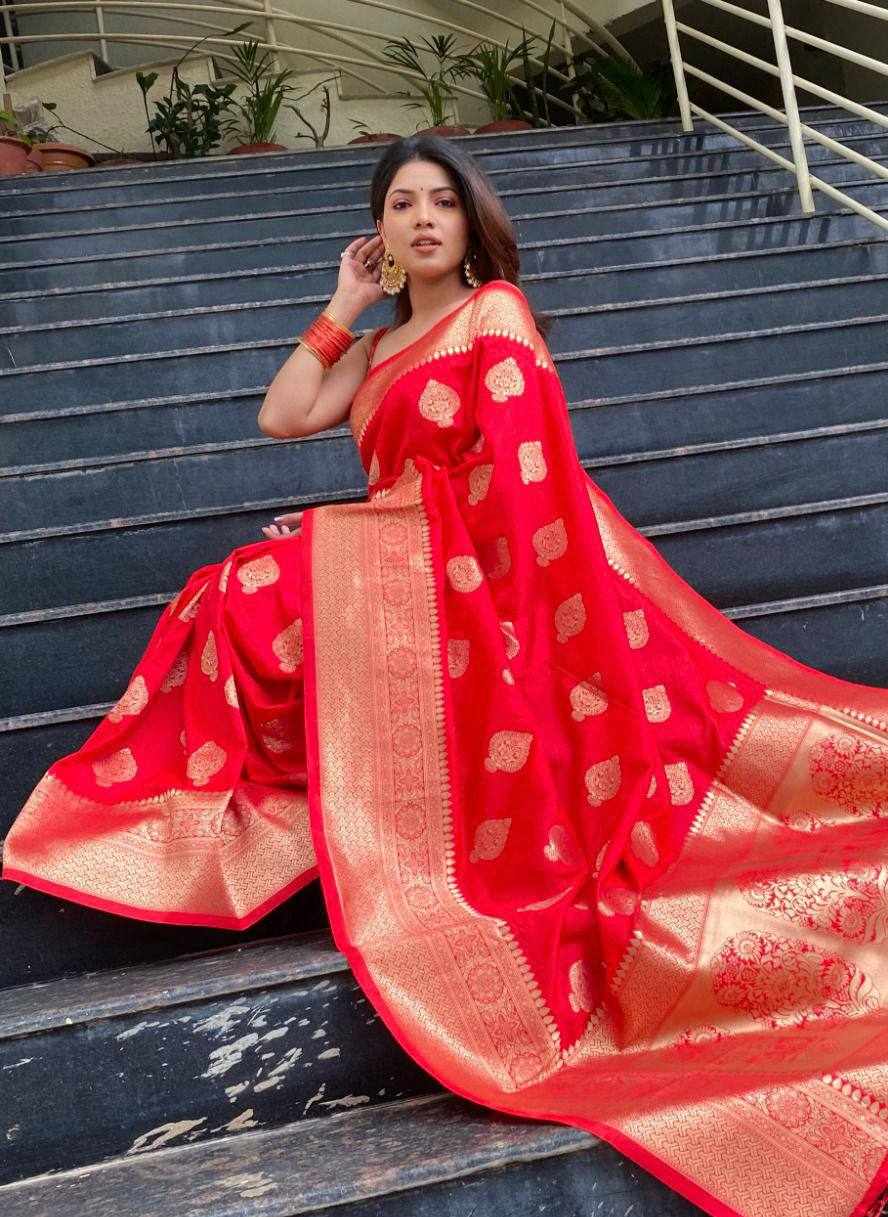 Sympy Red Soft Lichi Silk Saree