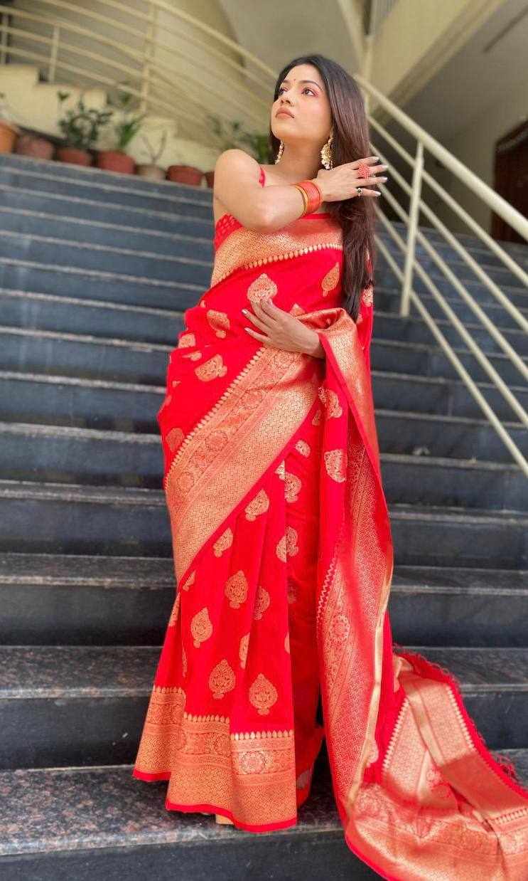 Sympy Red Soft Lichi Silk Saree