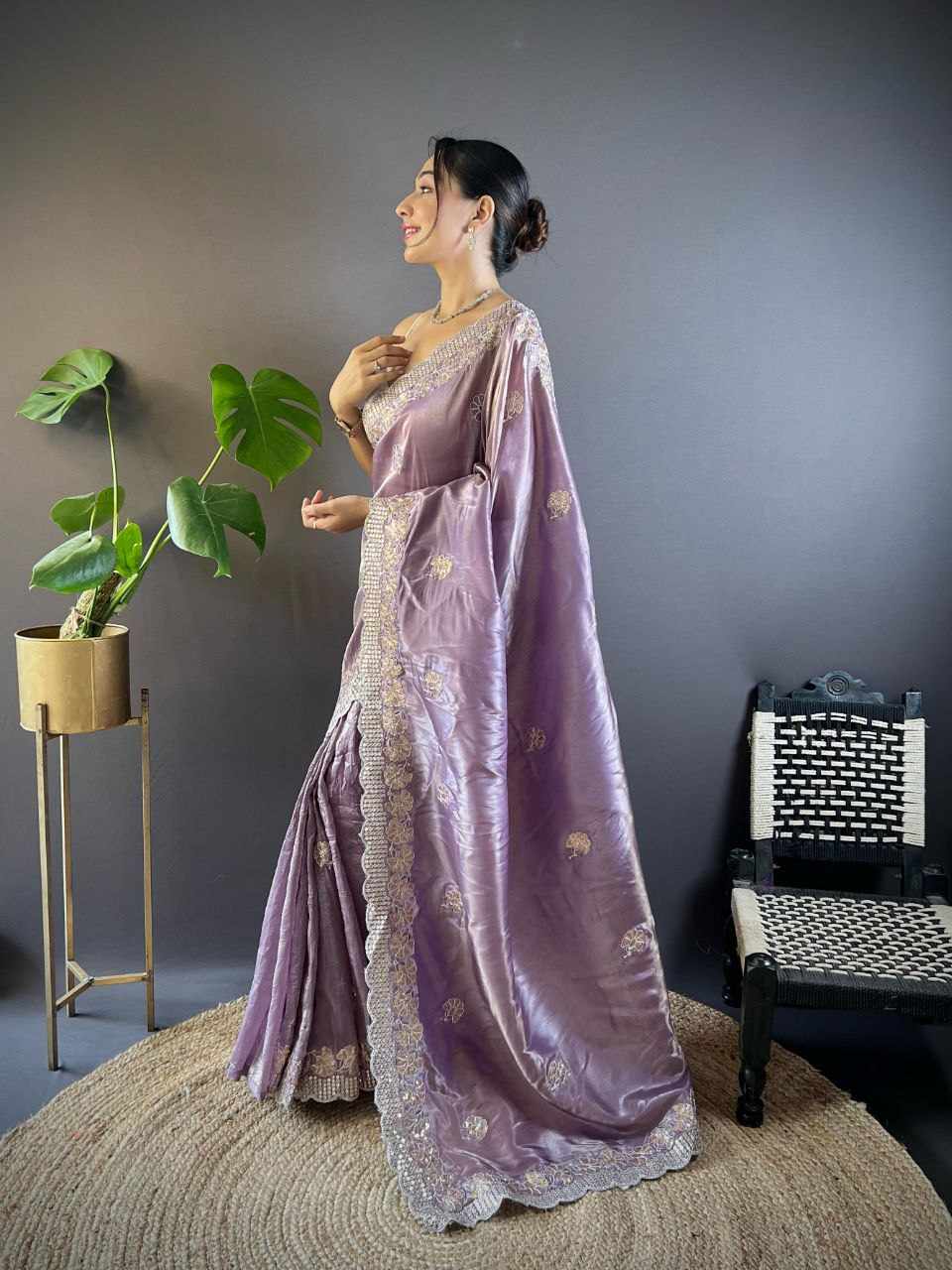 Sympy Wine Gold Crunchy Designer Saree