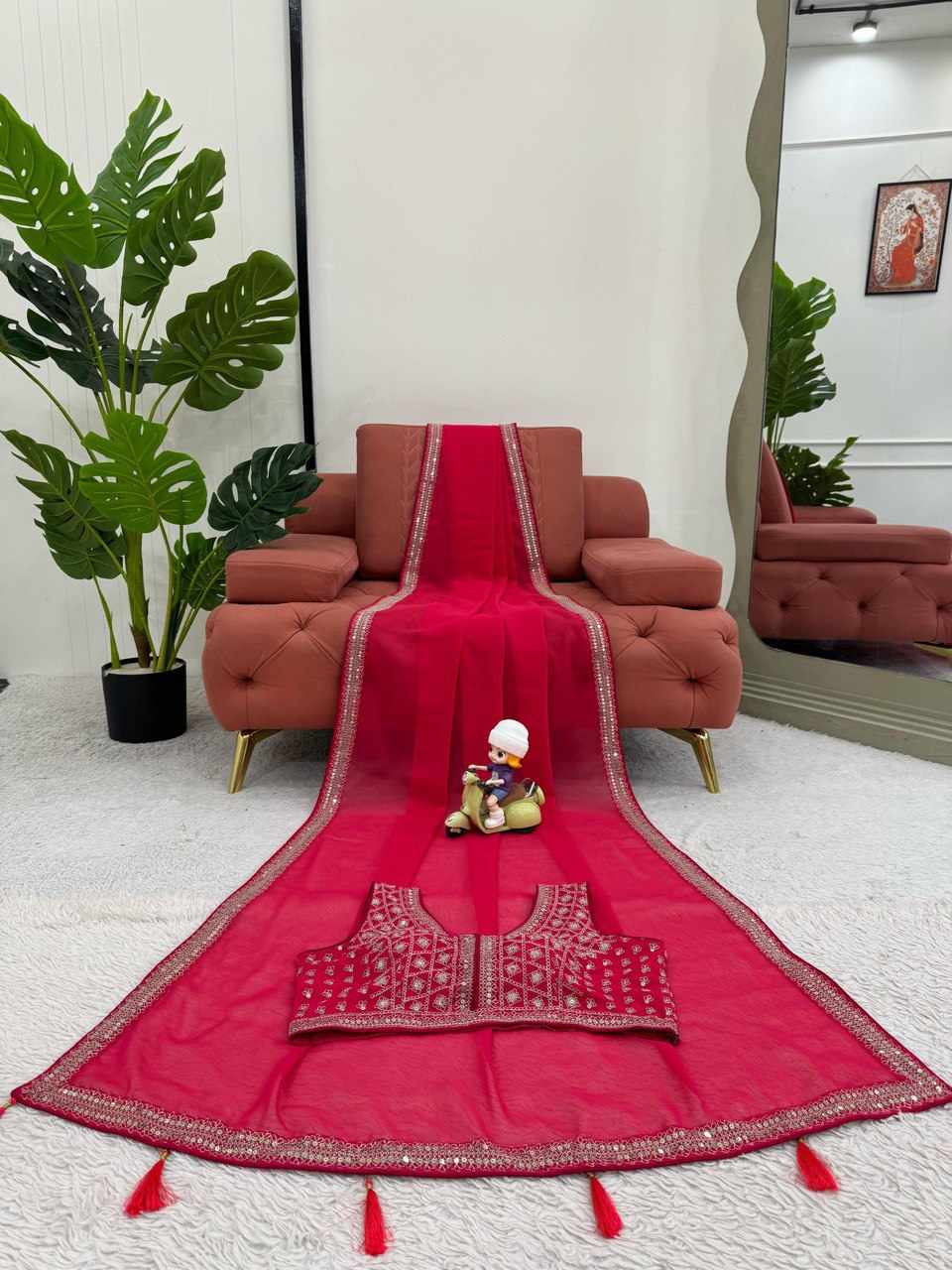 Sympy Red Beautiful Designer Saree