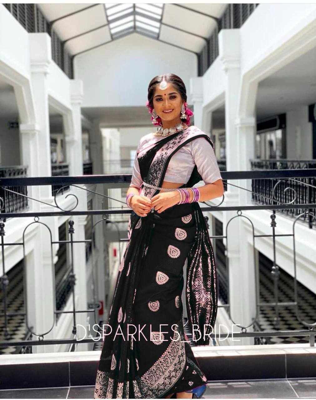 Sympy Black Soft Lichi Silk Saree