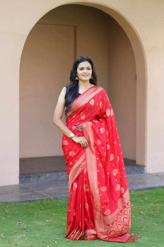 Sympy Red Soft Lichi Silk Saree