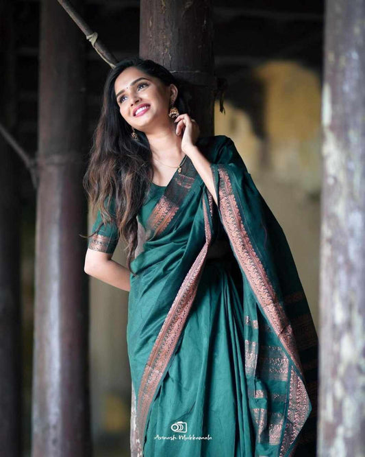 Sympy Green Soft Lichi Silk Saree