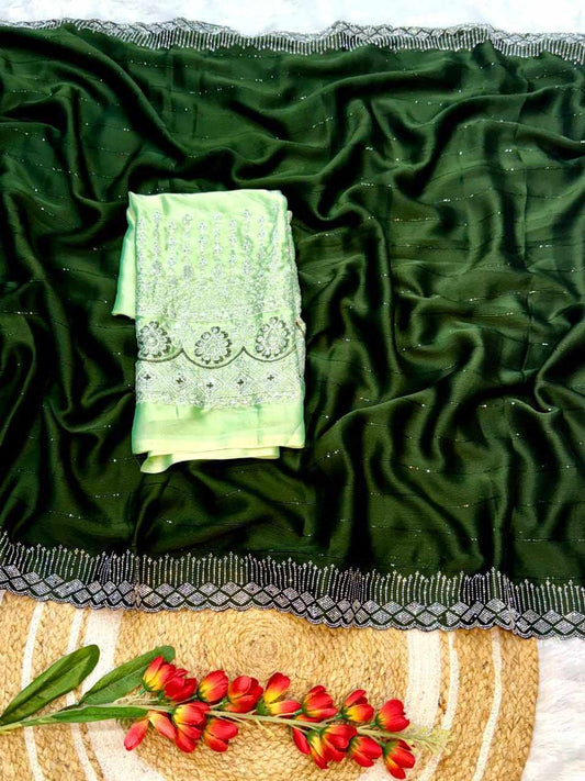 Sympy Chiffon Sequins Green Beautiful Saree