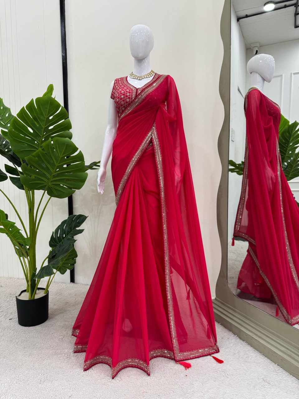 Sympy Red Beautiful Designer Saree
