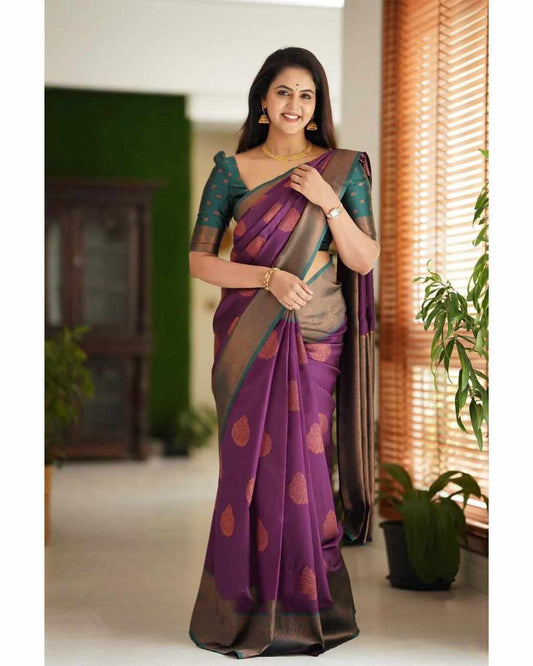 Sympy Purple Soft Lichi Silk Saree