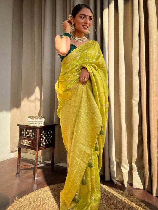 Sympy Lemon Soft Lichi Silk Saree