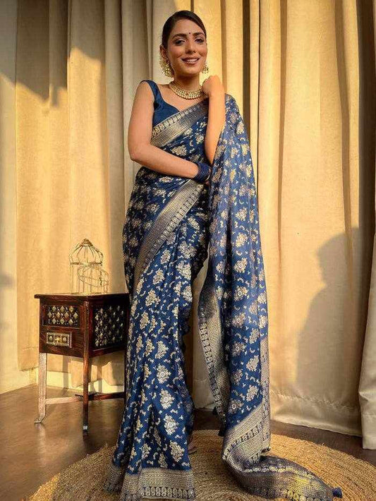 Sympy Blue Soft Lichi Silk Saree