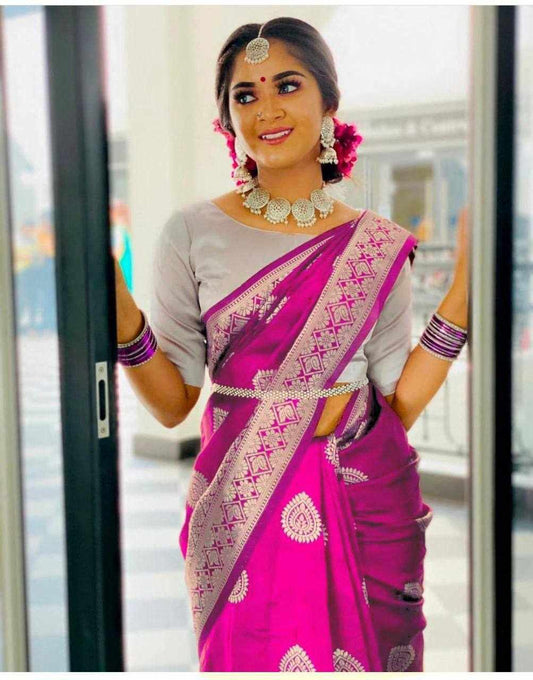 Sympy  Pink Soft Lichi Sik Saree