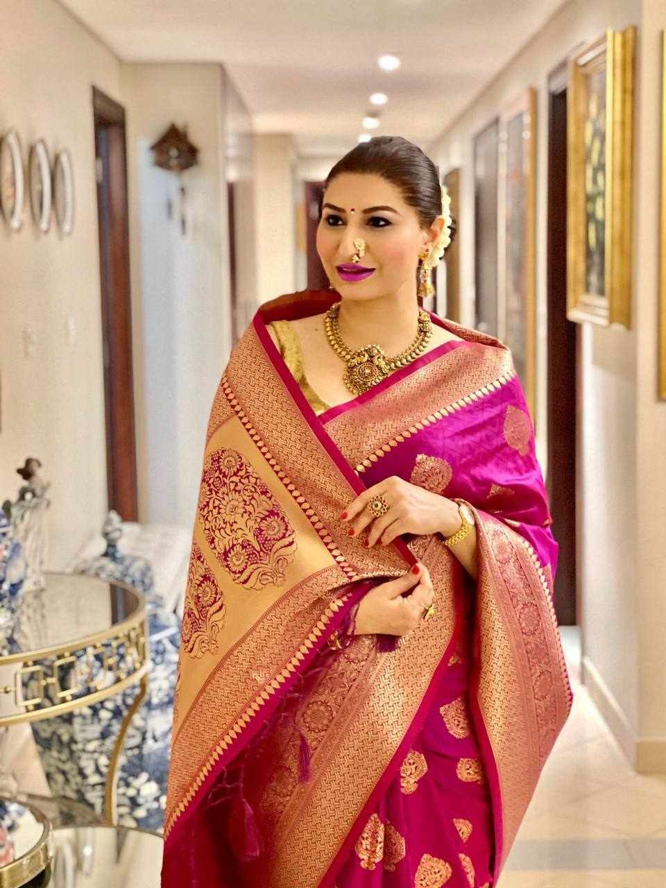 Sympy Pink Soft Lichi Silk Saree