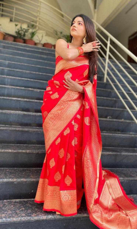 Sympy Red Soft Lichi Silk Saree