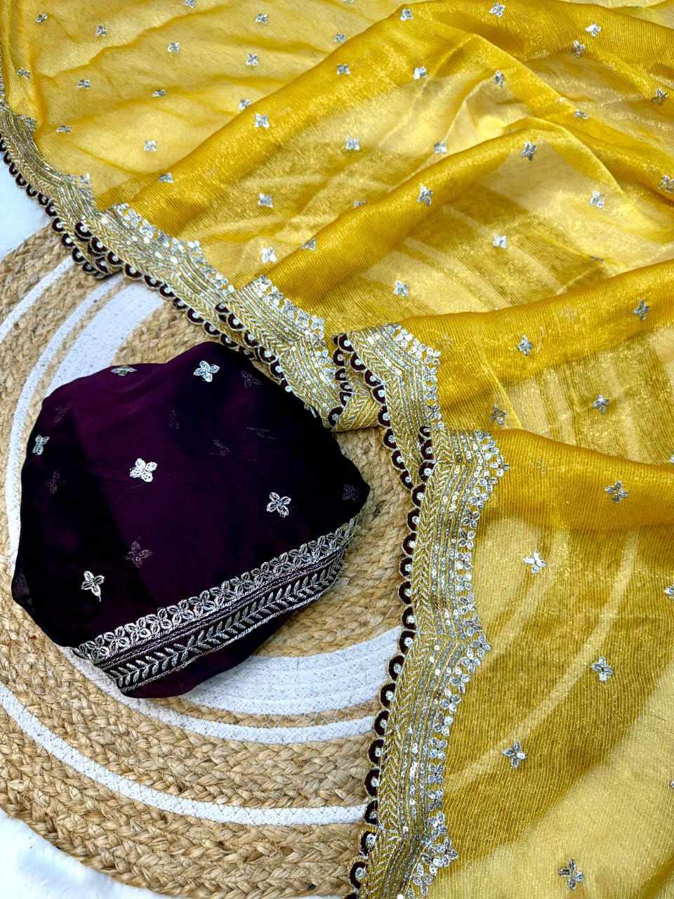 Sympy Mustard Sitara Thread Embroidery Beautiful Saree
