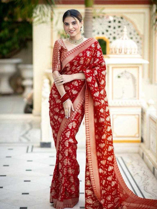 Sympy Red Soft Lichi Silk Saree
