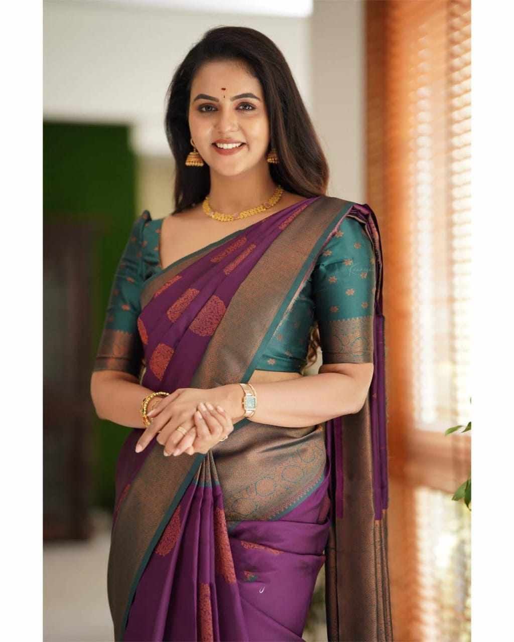 Sympy Purple Soft Lichi Silk Saree