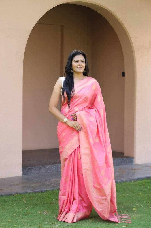 Sympy Pink Lichi Silk Saree