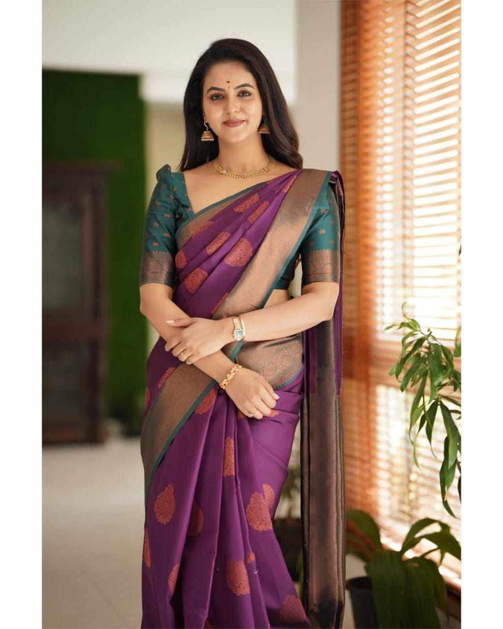 Sympy Purple Soft Lichi Silk Saree