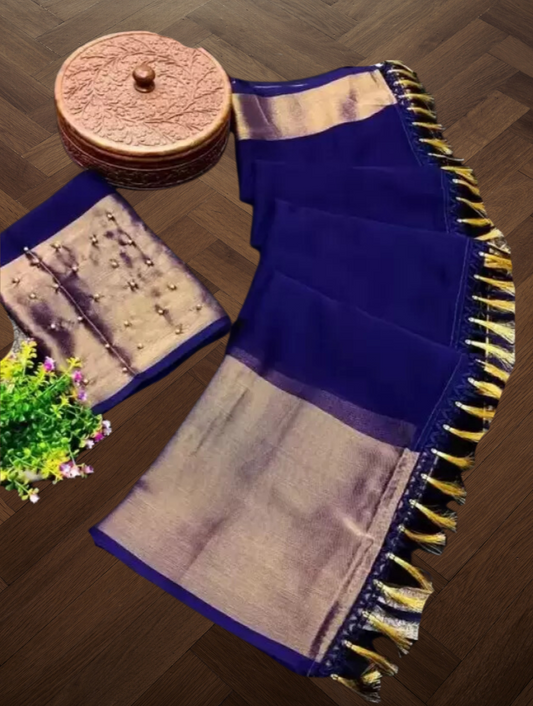 Sympy Navy Blue Moti Saree