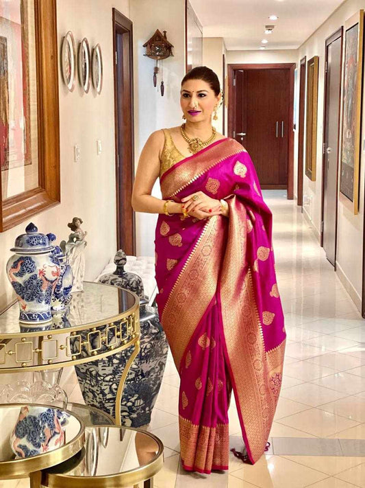 Sympy Pink Soft Lichi Silk Saree