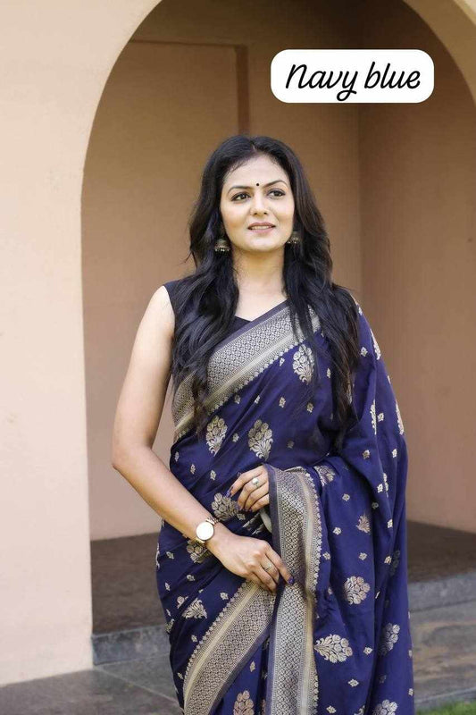 Sympy Blue Soft Lichi Silk Saree
