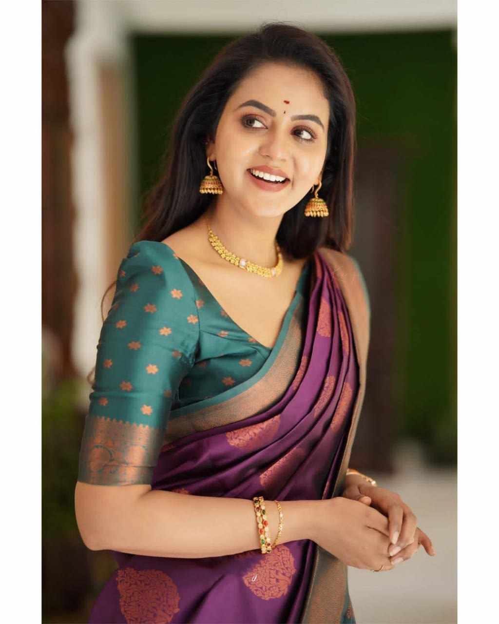 Sympy Purple Soft Lichi Silk Saree