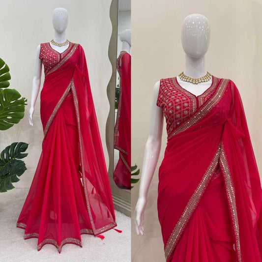 Sympy Red Beautiful Designer Saree
