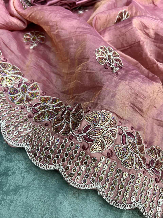 Sympy Peach Gold Crunchy Designer Saree