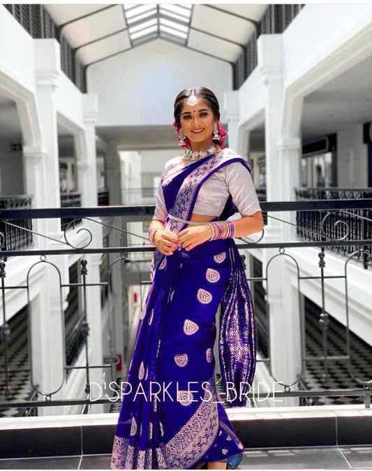Sympy Blue Soft Lichi Silk Saree