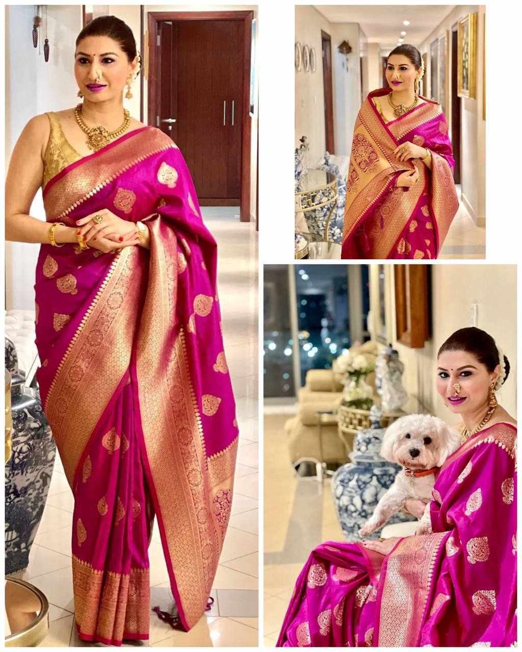 Sympy Pink Soft Lichi Silk Saree